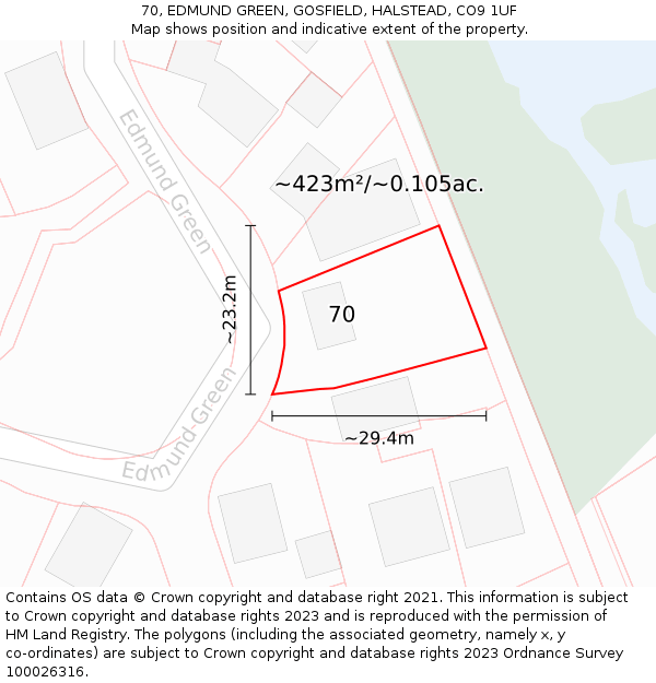70, EDMUND GREEN, GOSFIELD, HALSTEAD, CO9 1UF: Plot and title map