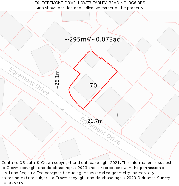 70, EGREMONT DRIVE, LOWER EARLEY, READING, RG6 3BS: Plot and title map