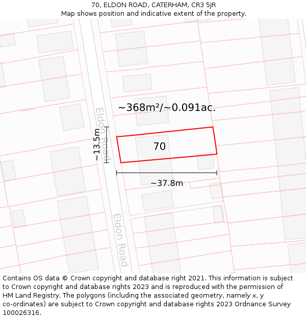 70, ELDON ROAD, CATERHAM, CR3 5JR: Plot and title map
