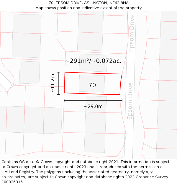 70, EPSOM DRIVE, ASHINGTON, NE63 8NA: Plot and title map