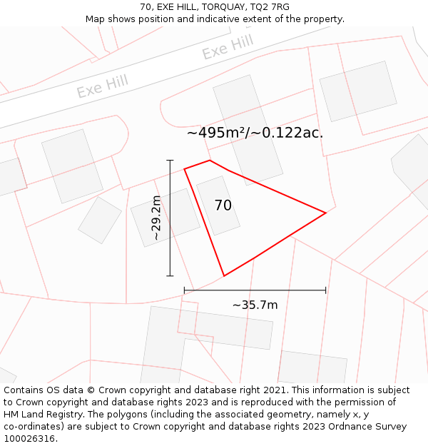 70, EXE HILL, TORQUAY, TQ2 7RG: Plot and title map
