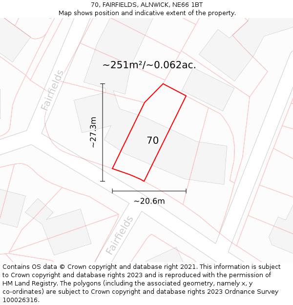 70, FAIRFIELDS, ALNWICK, NE66 1BT: Plot and title map