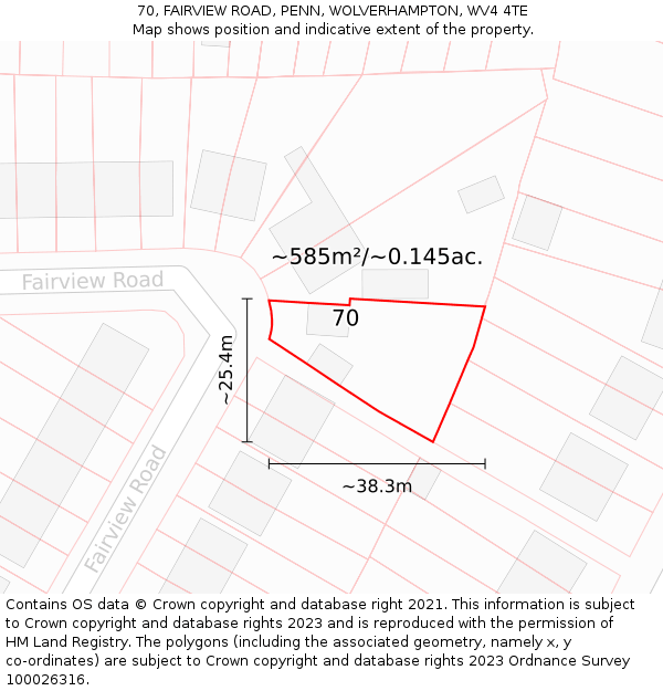 70, FAIRVIEW ROAD, PENN, WOLVERHAMPTON, WV4 4TE: Plot and title map
