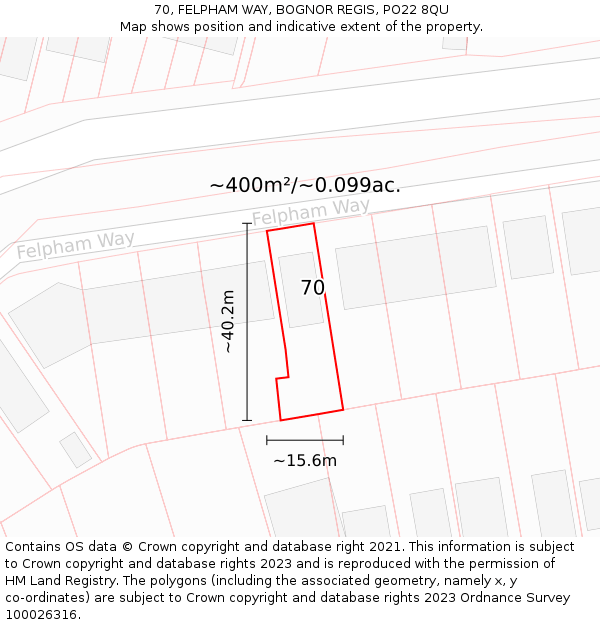 70, FELPHAM WAY, BOGNOR REGIS, PO22 8QU: Plot and title map