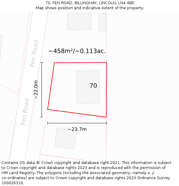 70, FEN ROAD, BILLINGHAY, LINCOLN, LN4 4BE: Plot and title map