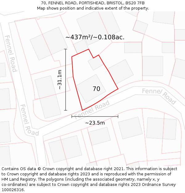 70, FENNEL ROAD, PORTISHEAD, BRISTOL, BS20 7FB: Plot and title map