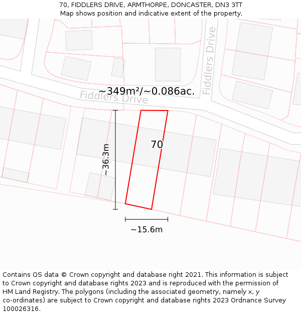 70, FIDDLERS DRIVE, ARMTHORPE, DONCASTER, DN3 3TT: Plot and title map