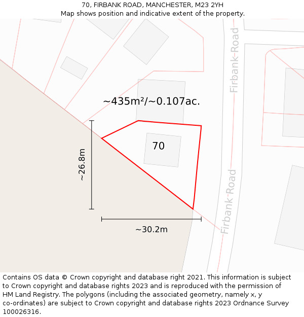 70, FIRBANK ROAD, MANCHESTER, M23 2YH: Plot and title map
