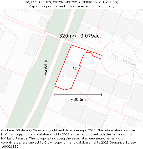 70, FIVE ARCHES, ORTON WISTOW, PETERBOROUGH, PE2 6FQ: Plot and title map
