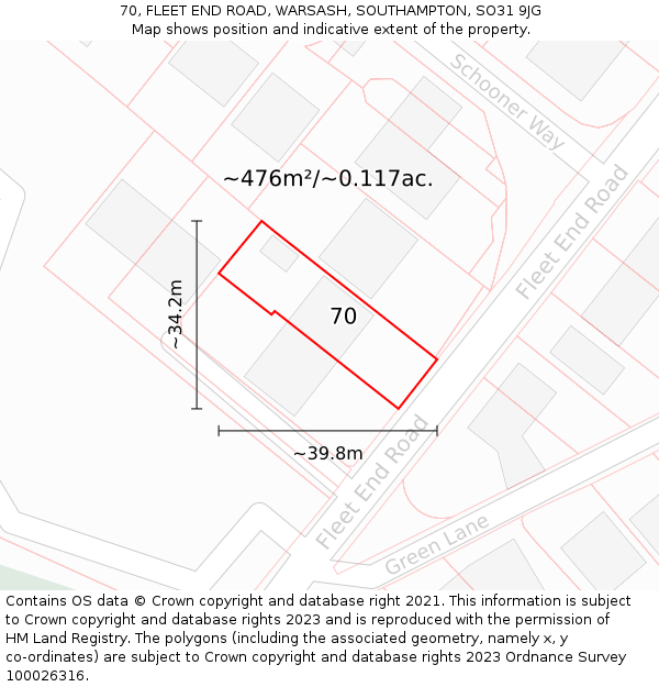 70, FLEET END ROAD, WARSASH, SOUTHAMPTON, SO31 9JG: Plot and title map