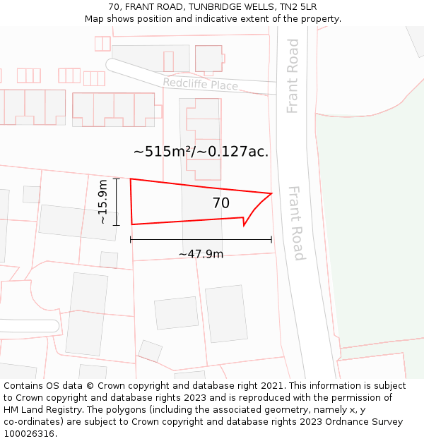 70, FRANT ROAD, TUNBRIDGE WELLS, TN2 5LR: Plot and title map