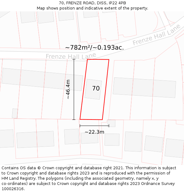 70, FRENZE ROAD, DISS, IP22 4PB: Plot and title map
