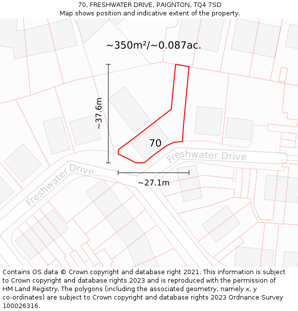 70, FRESHWATER DRIVE, PAIGNTON, TQ4 7SD: Plot and title map