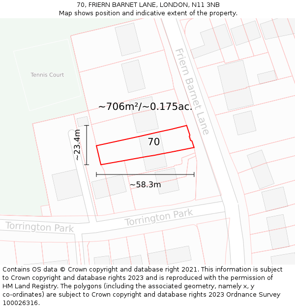 70, FRIERN BARNET LANE, LONDON, N11 3NB: Plot and title map
