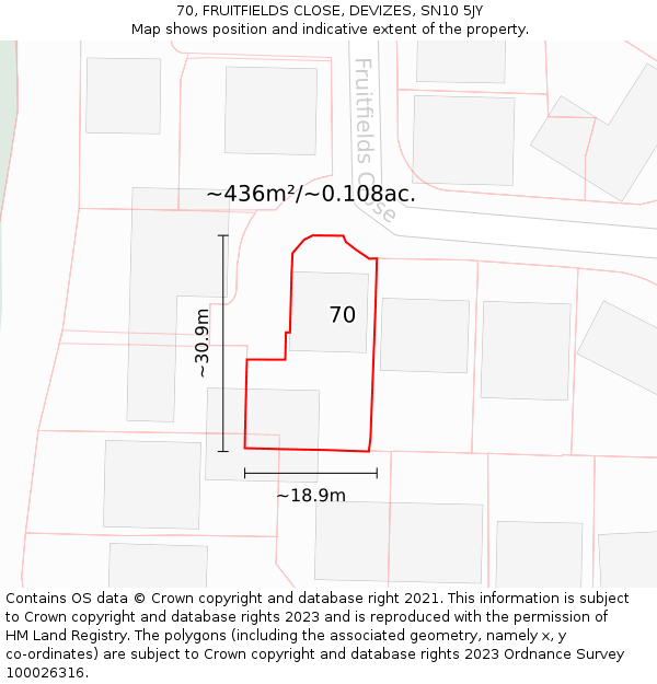 70, FRUITFIELDS CLOSE, DEVIZES, SN10 5JY: Plot and title map