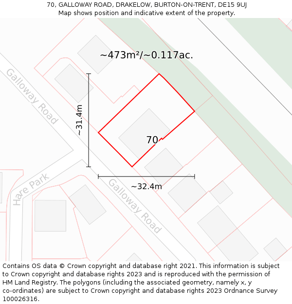 70, GALLOWAY ROAD, DRAKELOW, BURTON-ON-TRENT, DE15 9UJ: Plot and title map