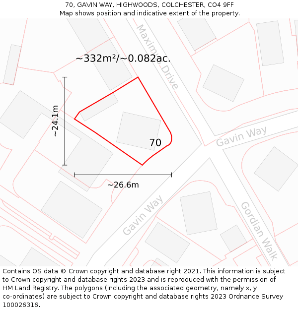 70, GAVIN WAY, HIGHWOODS, COLCHESTER, CO4 9FF: Plot and title map