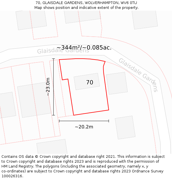 70, GLAISDALE GARDENS, WOLVERHAMPTON, WV6 0TU: Plot and title map