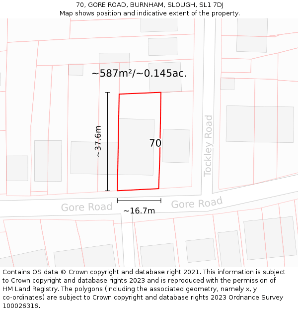 70, GORE ROAD, BURNHAM, SLOUGH, SL1 7DJ: Plot and title map