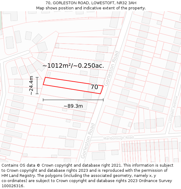 70, GORLESTON ROAD, LOWESTOFT, NR32 3AH: Plot and title map