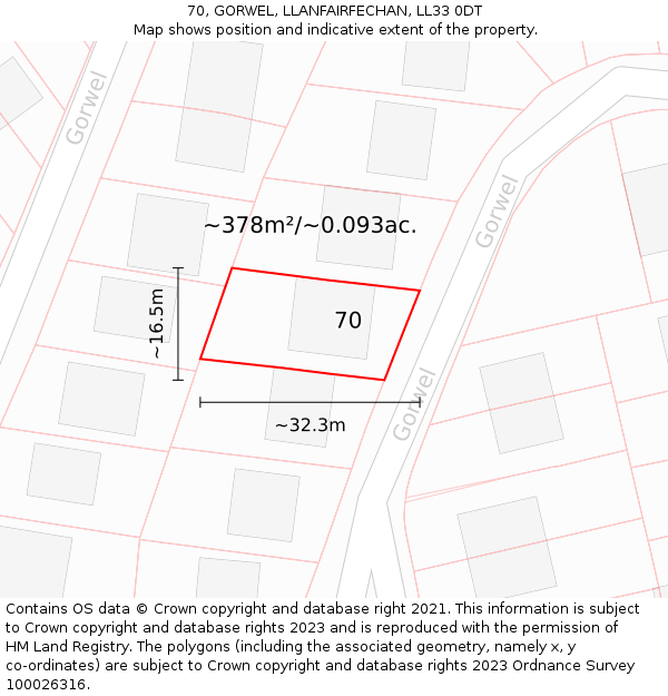 70, GORWEL, LLANFAIRFECHAN, LL33 0DT: Plot and title map
