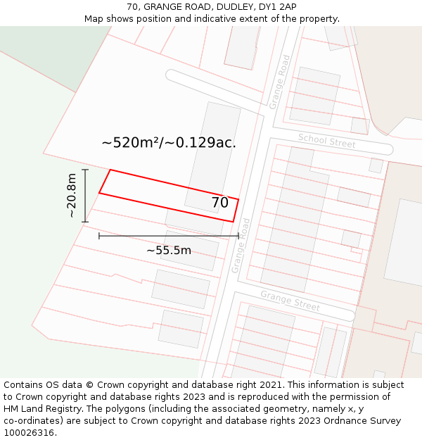 70, GRANGE ROAD, DUDLEY, DY1 2AP: Plot and title map