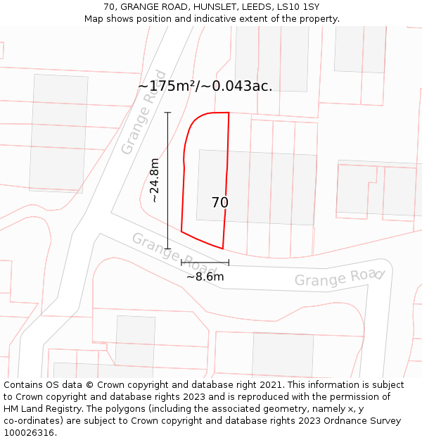 70, GRANGE ROAD, HUNSLET, LEEDS, LS10 1SY: Plot and title map