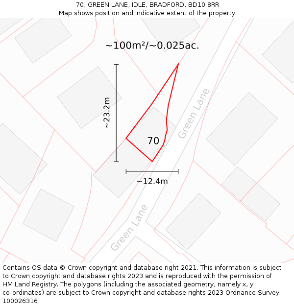 70, GREEN LANE, IDLE, BRADFORD, BD10 8RR: Plot and title map