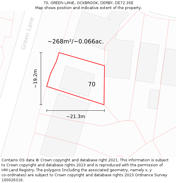 70, GREEN LANE, OCKBROOK, DERBY, DE72 3SE: Plot and title map