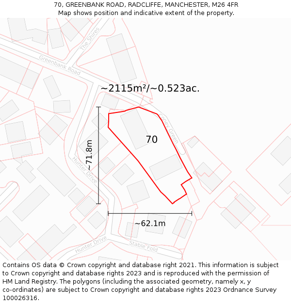 70, GREENBANK ROAD, RADCLIFFE, MANCHESTER, M26 4FR: Plot and title map