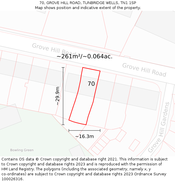 70, GROVE HILL ROAD, TUNBRIDGE WELLS, TN1 1SP: Plot and title map