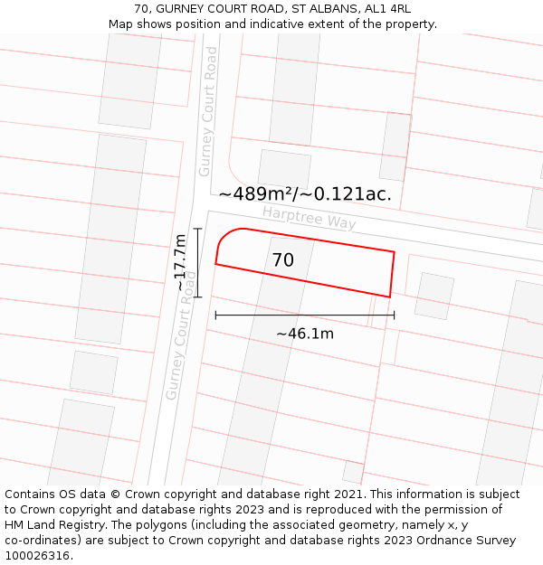 70, GURNEY COURT ROAD, ST ALBANS, AL1 4RL: Plot and title map