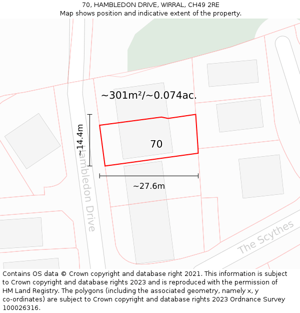 70, HAMBLEDON DRIVE, WIRRAL, CH49 2RE: Plot and title map