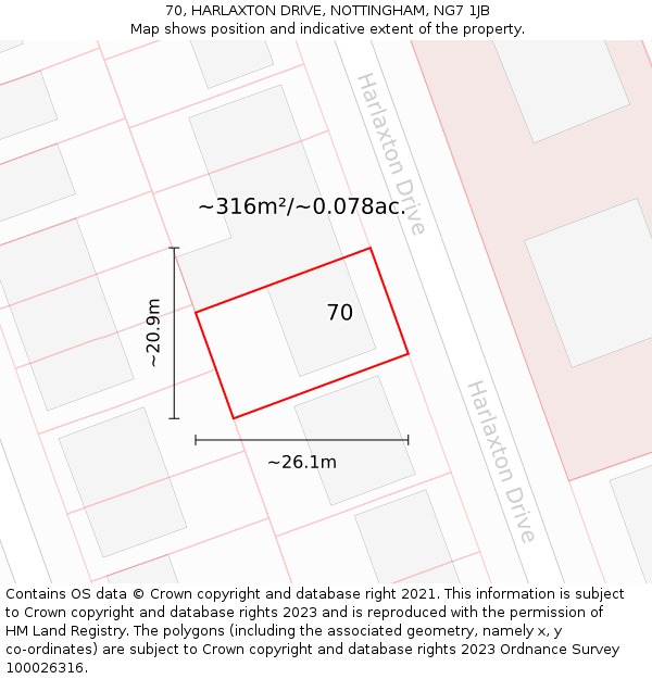 70, HARLAXTON DRIVE, NOTTINGHAM, NG7 1JB: Plot and title map