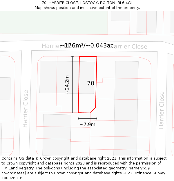 70, HARRIER CLOSE, LOSTOCK, BOLTON, BL6 4GL: Plot and title map