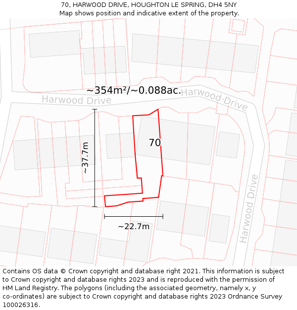 70, HARWOOD DRIVE, HOUGHTON LE SPRING, DH4 5NY: Plot and title map