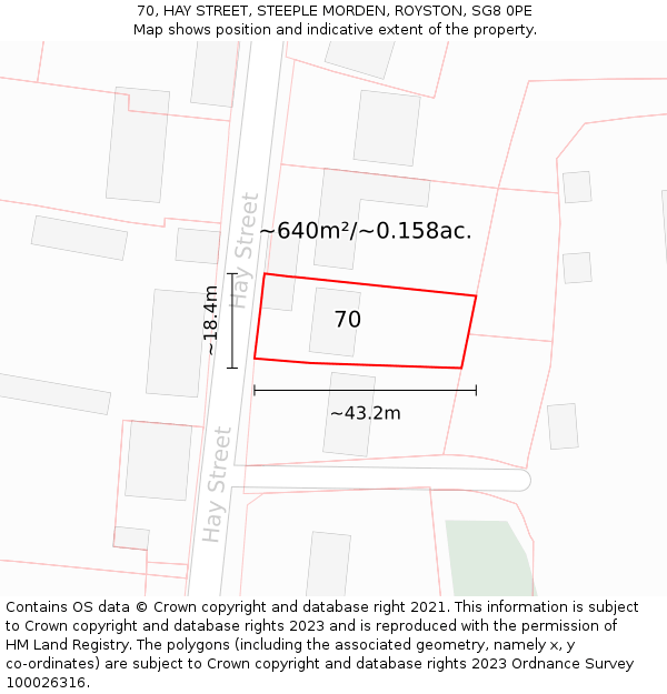 70, HAY STREET, STEEPLE MORDEN, ROYSTON, SG8 0PE: Plot and title map