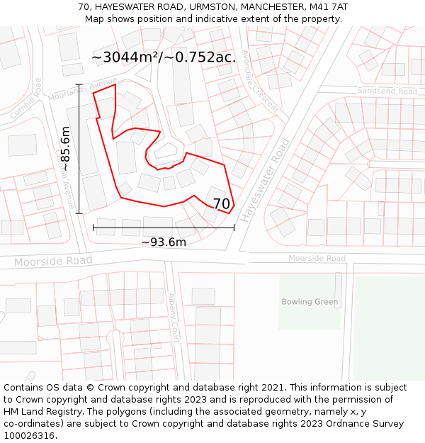 70, HAYESWATER ROAD, URMSTON, MANCHESTER, M41 7AT: Plot and title map