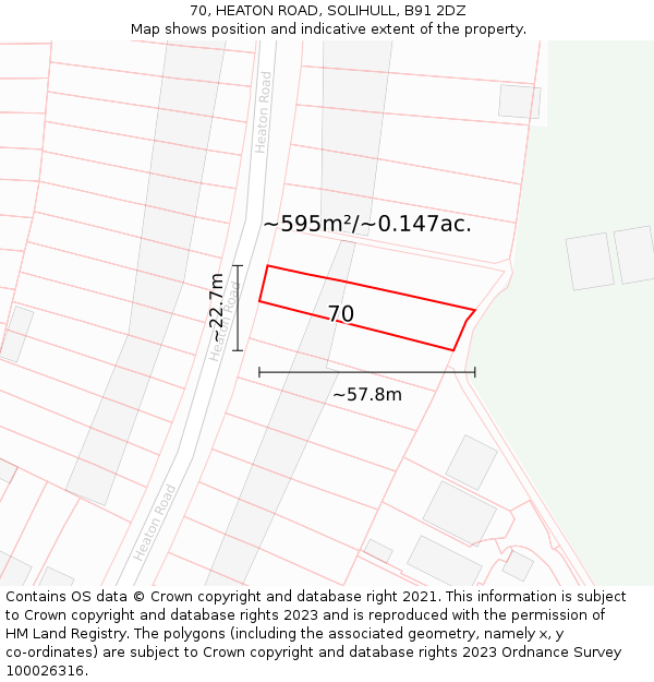 70, HEATON ROAD, SOLIHULL, B91 2DZ: Plot and title map