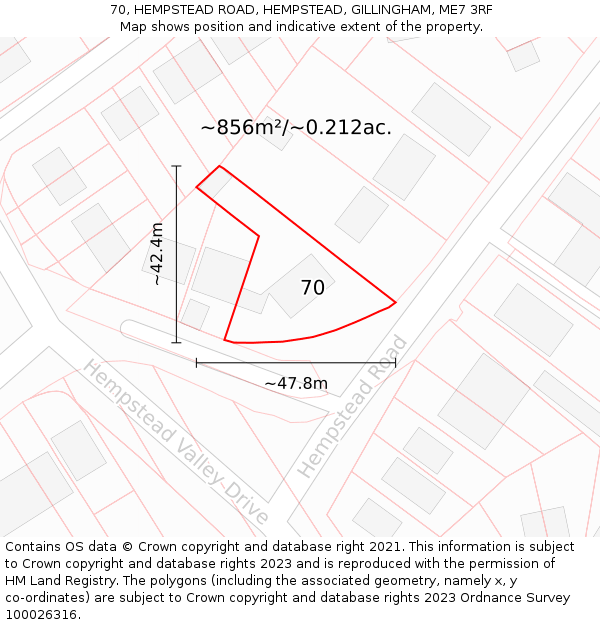 70, HEMPSTEAD ROAD, HEMPSTEAD, GILLINGHAM, ME7 3RF: Plot and title map