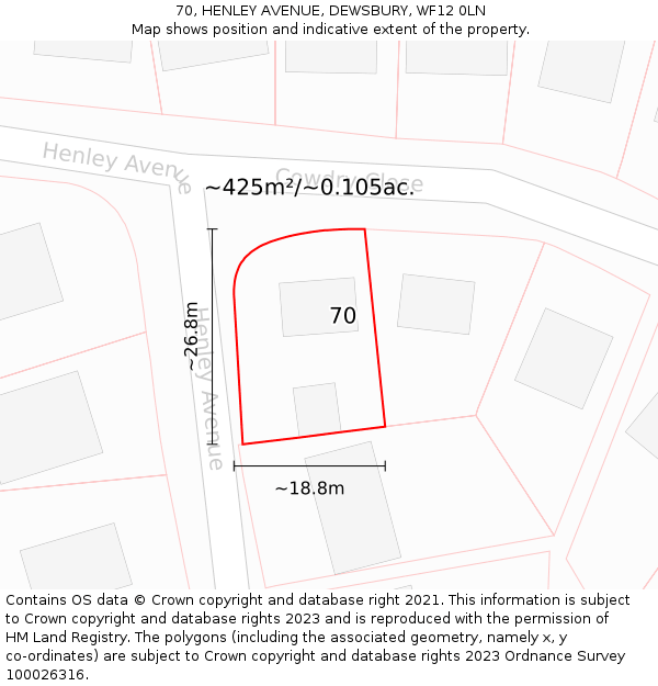 70, HENLEY AVENUE, DEWSBURY, WF12 0LN: Plot and title map