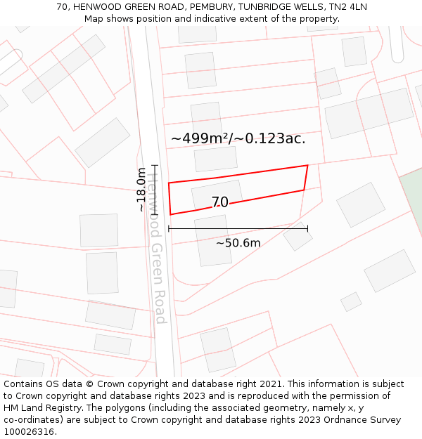 70, HENWOOD GREEN ROAD, PEMBURY, TUNBRIDGE WELLS, TN2 4LN: Plot and title map