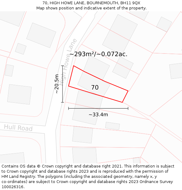 70, HIGH HOWE LANE, BOURNEMOUTH, BH11 9QX: Plot and title map