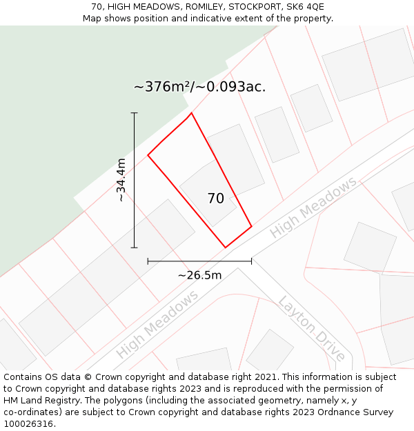 70, HIGH MEADOWS, ROMILEY, STOCKPORT, SK6 4QE: Plot and title map