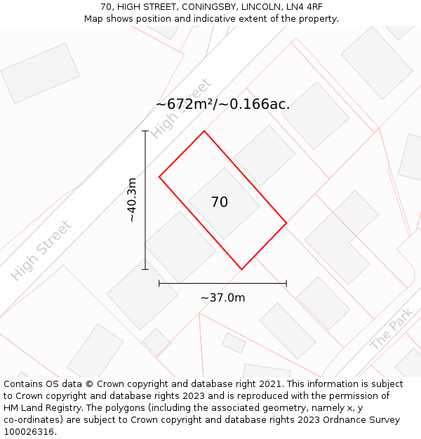 70, HIGH STREET, CONINGSBY, LINCOLN, LN4 4RF: Plot and title map