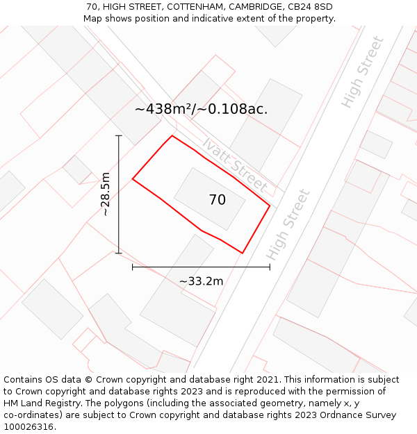70, HIGH STREET, COTTENHAM, CAMBRIDGE, CB24 8SD: Plot and title map