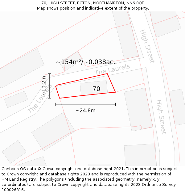 70, HIGH STREET, ECTON, NORTHAMPTON, NN6 0QB: Plot and title map