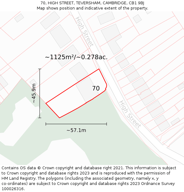 70, HIGH STREET, TEVERSHAM, CAMBRIDGE, CB1 9BJ: Plot and title map