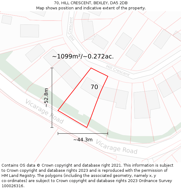 70, HILL CRESCENT, BEXLEY, DA5 2DB: Plot and title map