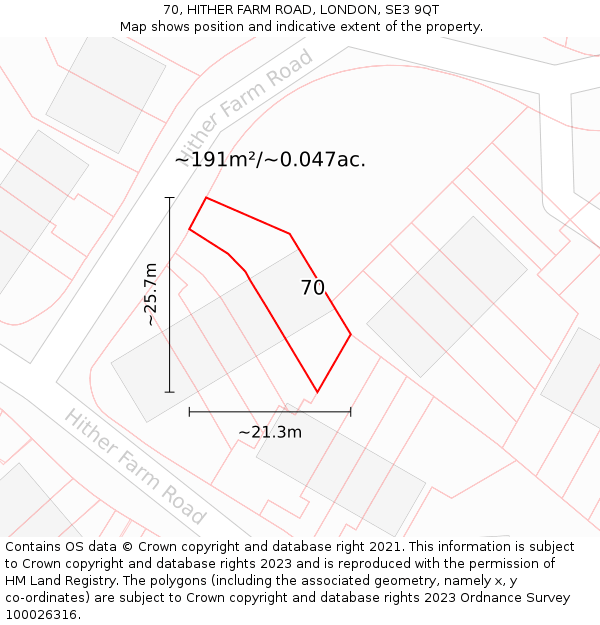 70, HITHER FARM ROAD, LONDON, SE3 9QT: Plot and title map